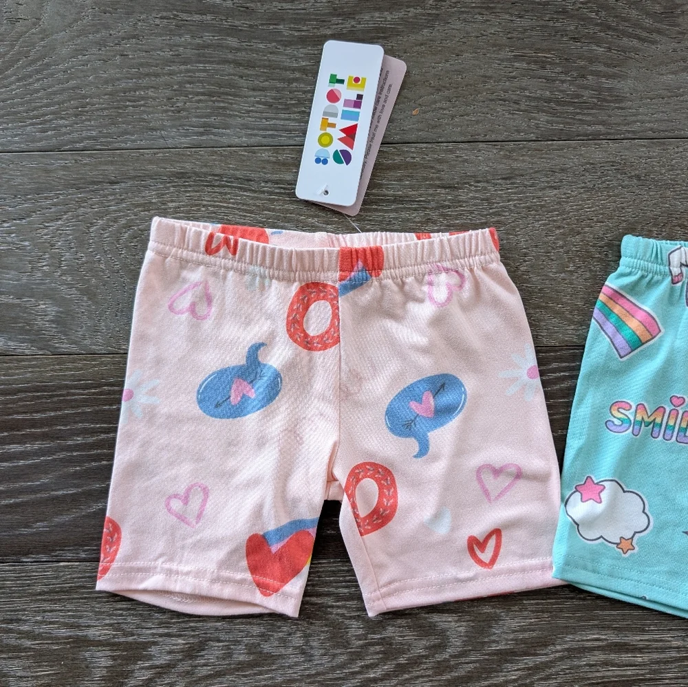 NWT Dot Dot Smile Lot of 2 Heart Unicorn Rainbow Kick Shorts Size 3/4